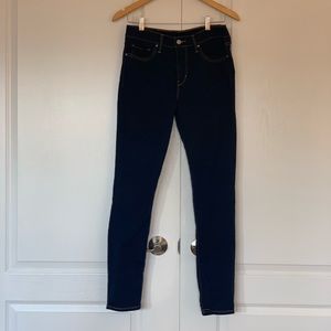 High waisted blue jeans
